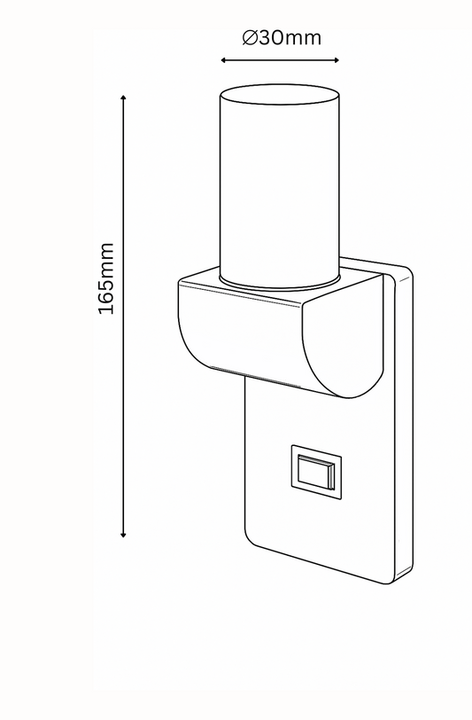 Technical drawing of a wall-mounted light fixture with dimensions labeled.