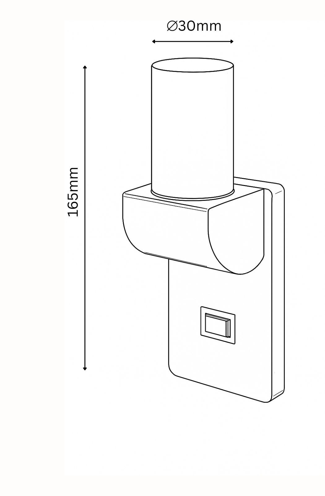Technical drawing of a wall-mounted light fixture with dimensions labeled.
