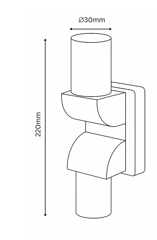 Technical drawing of a wall-mounted fixture with dimensions labeled