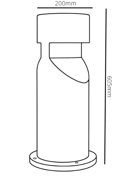 Line drawing of a cylindrical object with dimensions labeled