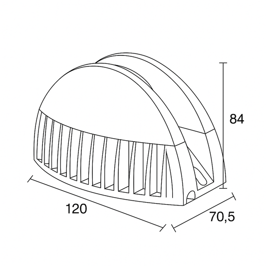 Line drawing of a Mounted trick light dimensions labeled