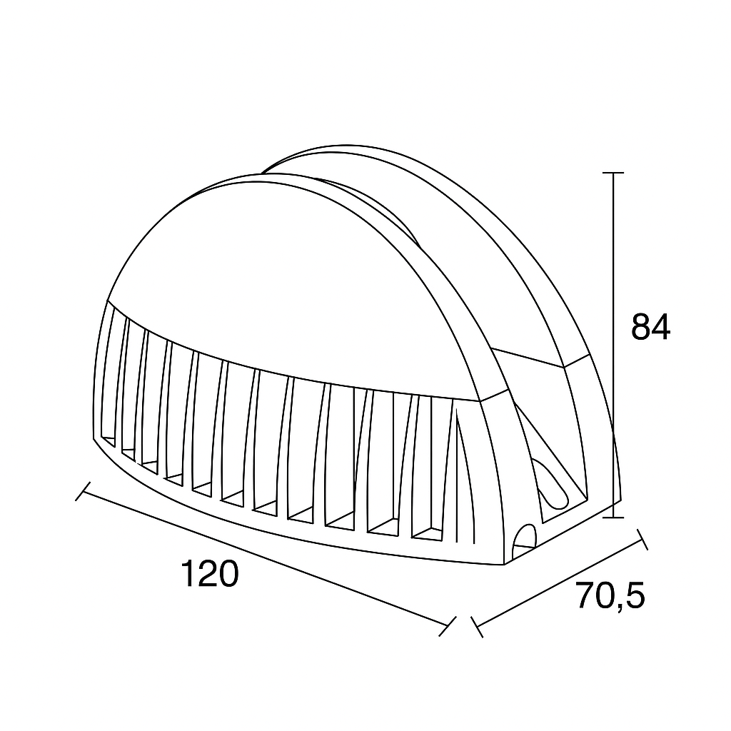 Line drawing of a Mounted trick light dimensions labeled