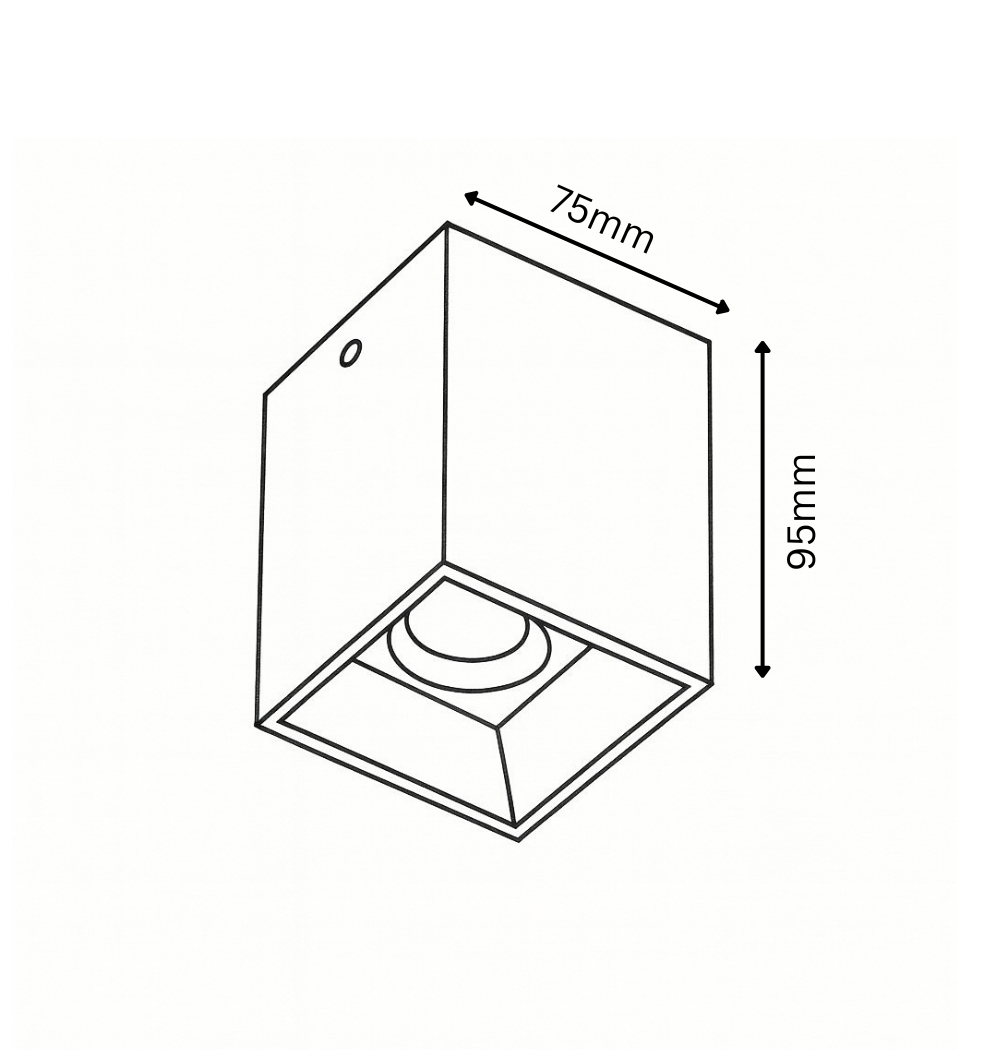 Technical drawing of the mounted spotlight with dimensions