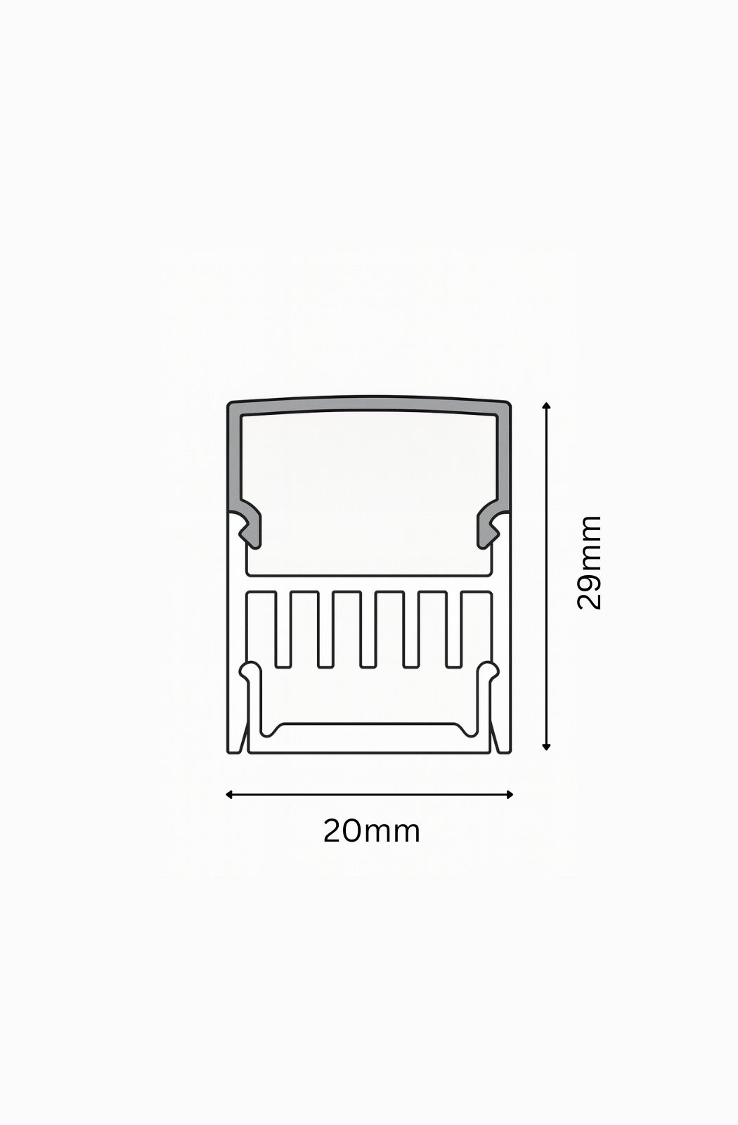 Measurement dimensions of a rectangular component with side lengths 20mm and 29mm on a white background.