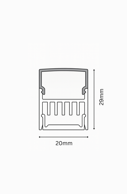 Measurement dimensions of a rectangular component with side lengths 20mm and 29mm on a white background.