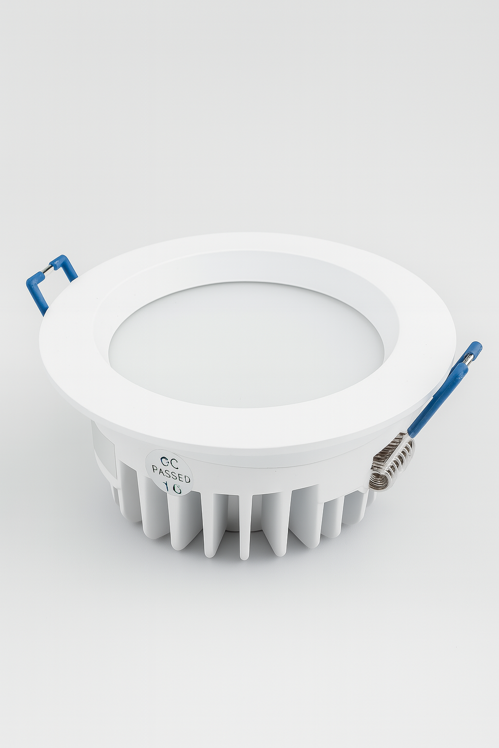 White LED downlight with blue connectors