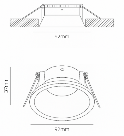 Technical drawing of a ceiling light fixture with dimensions labeled.