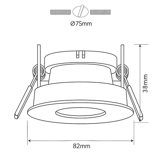 Technical drawing of a round light fixture with dimensions labeled