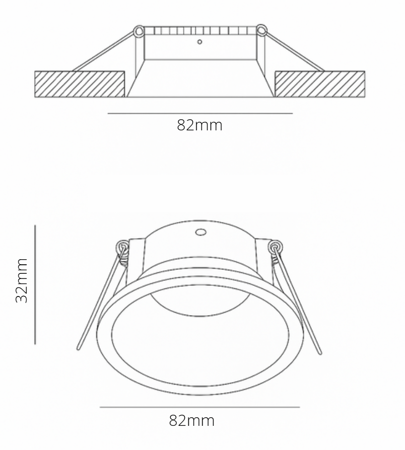 Technical drawing of a ceiling light fixture with dimensions labeled.