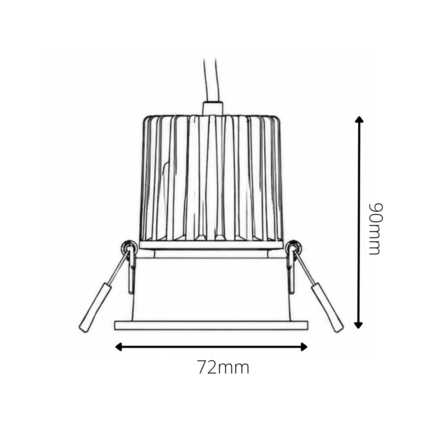 Technical drawing of a round light fixture with dimensions labeled