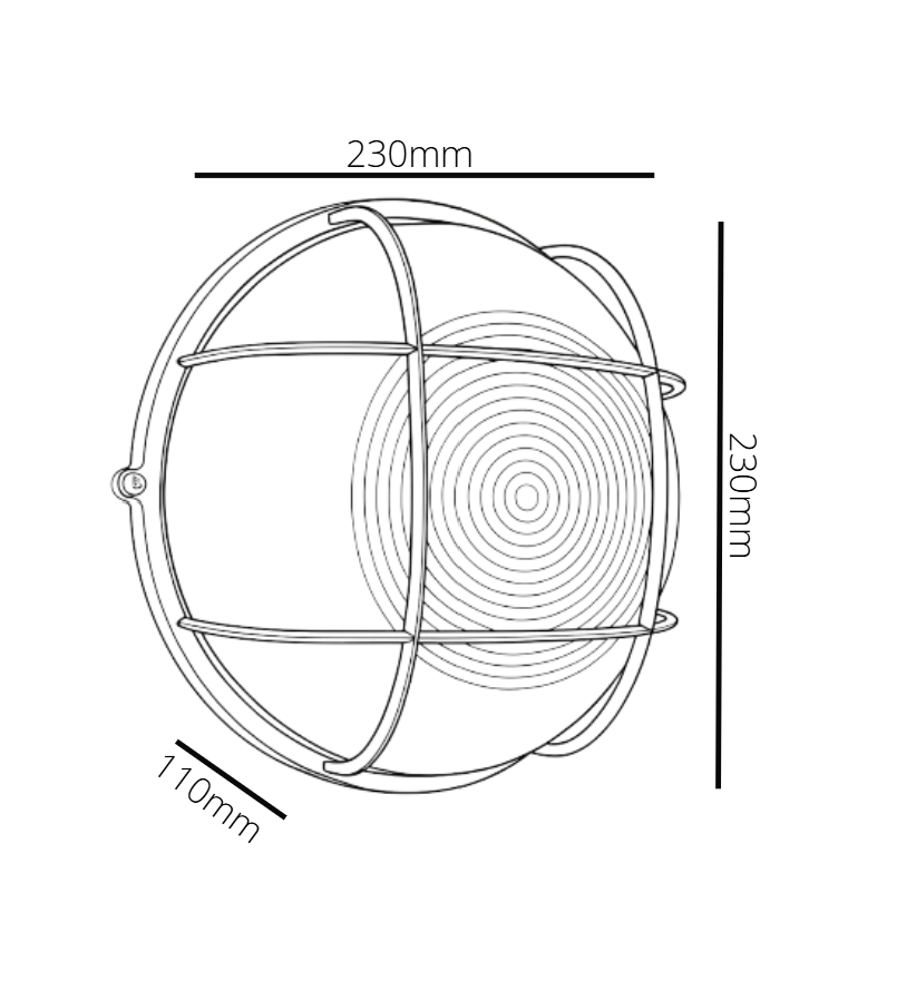 Technical drawing of a circular metal fixture with dimensions labeled