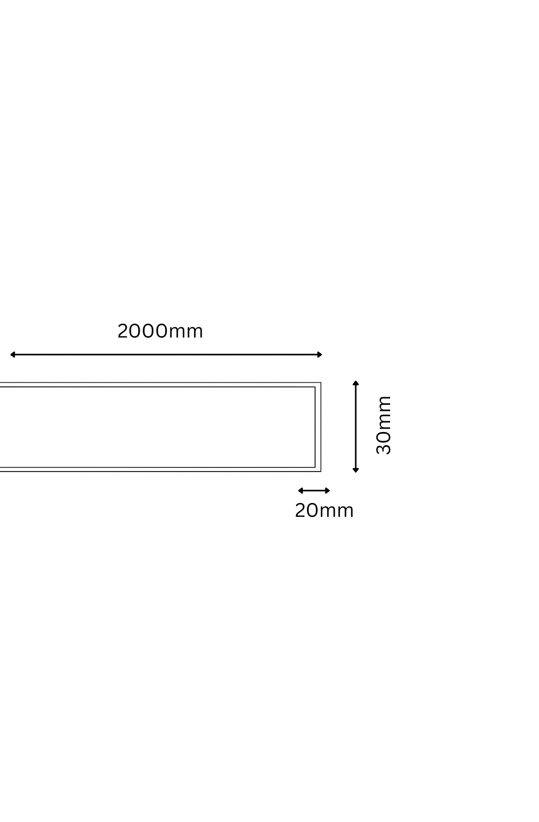 Measurement chart showing dimensions of a rectangular strip with length, width, and height.