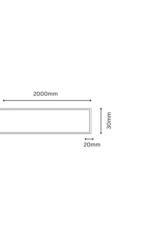 Measurement chart showing dimensions of a rectangular strip with length, width, and height.