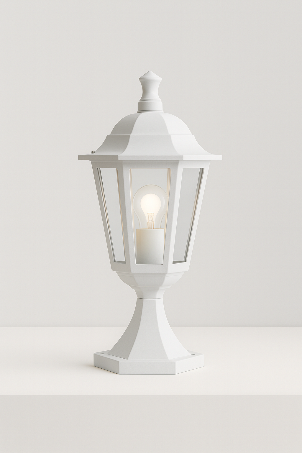 White outdoor lantern with E27 base light