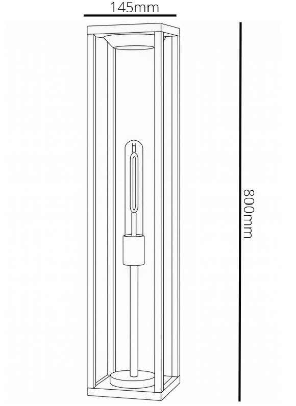Technical drawing for a outdoor bollard light with dimension