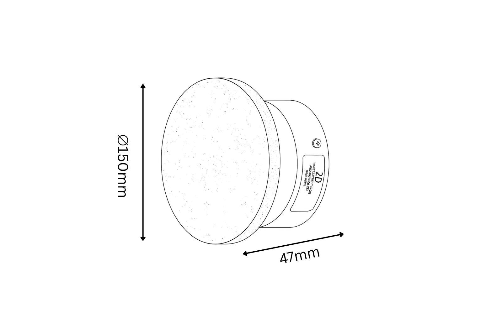Technical drawing of a cylindrical object with dimensions labeled