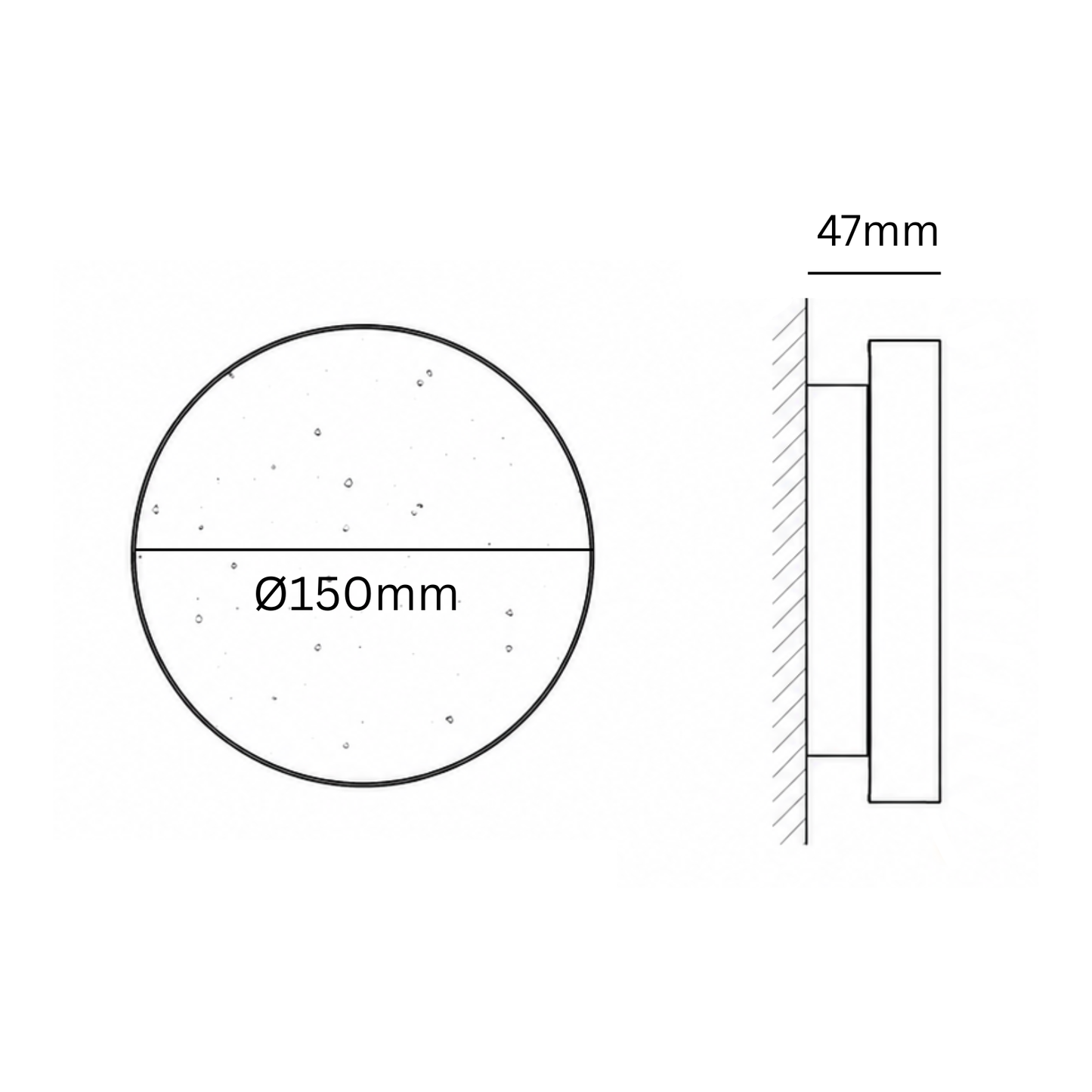 Technical drawing for the round wall light