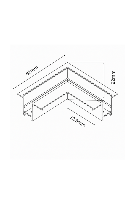 Technical drawing of a corner piece with dimensions labeled