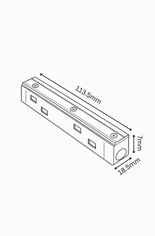 Technical drawing of a rectangular component with dimensions labeled