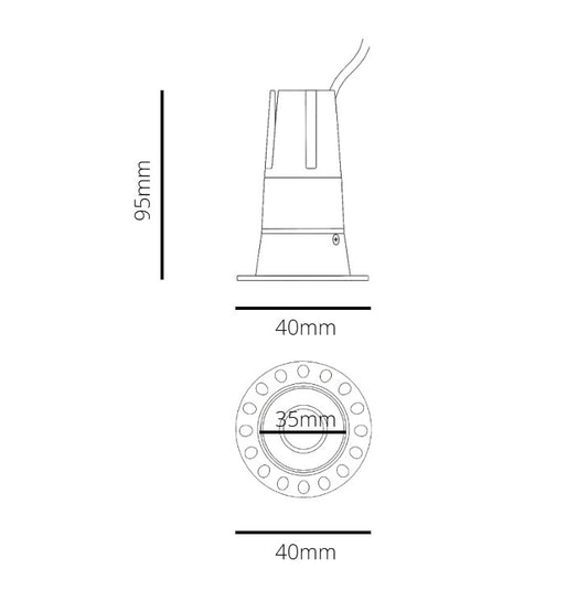 Technical drawing of a cylindrical object with dimensions labeled