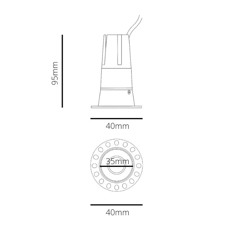Technical drawing of a cylindrical object with dimensions labeled
