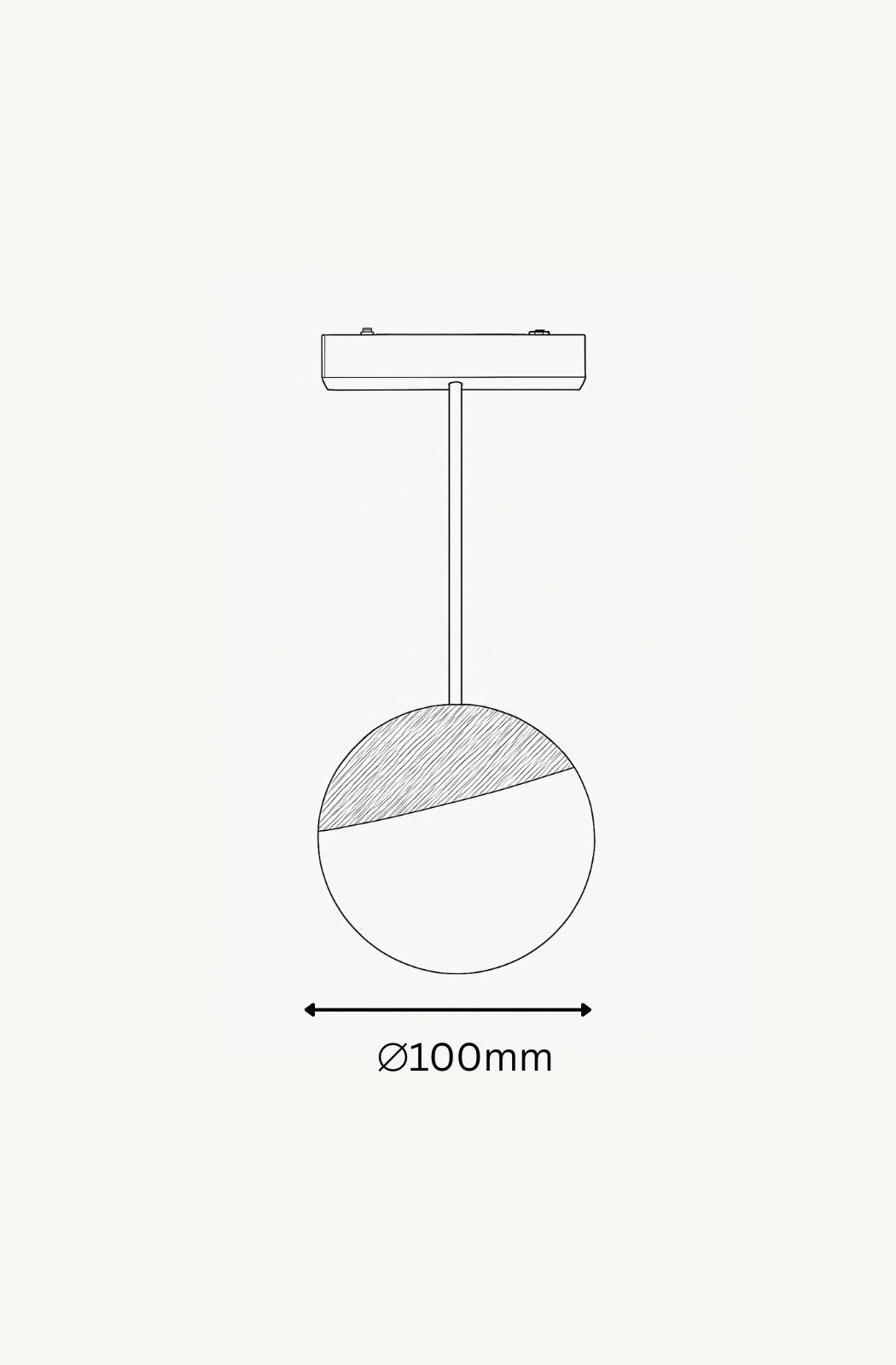 Technical drawing of a round object with a handle, labeled Ø100mm.