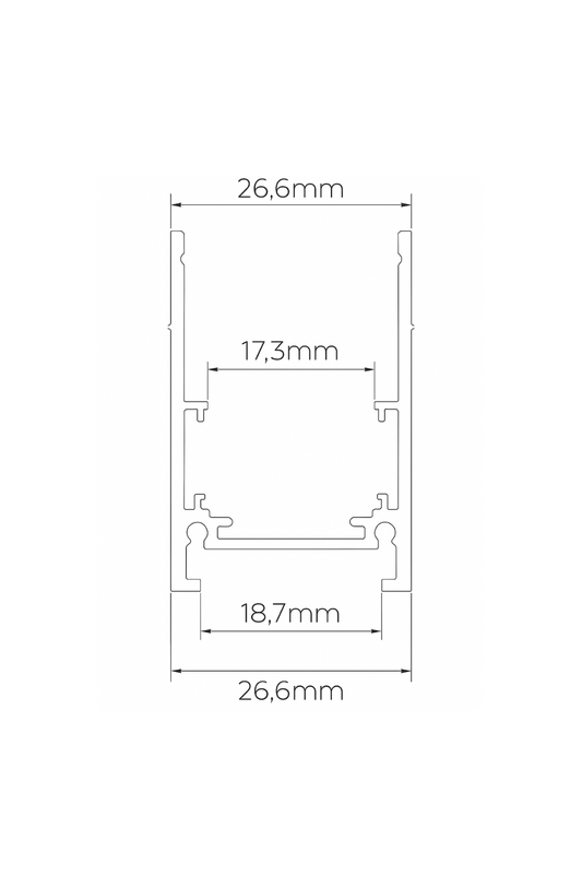 Technical drawing of a rectangular component with dimensions labeled