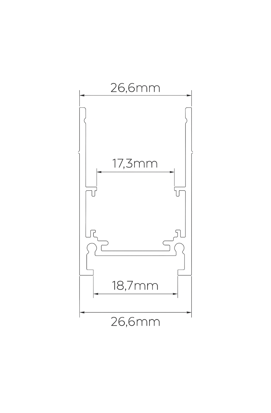 Technical drawing of a rectangular component with dimensions labeled