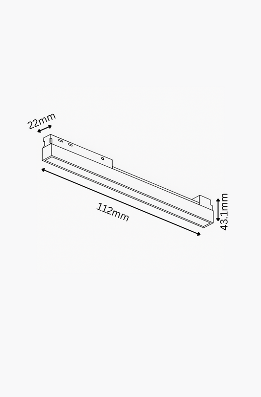 Technical drawing of a rectangular component with dimensions labeled
