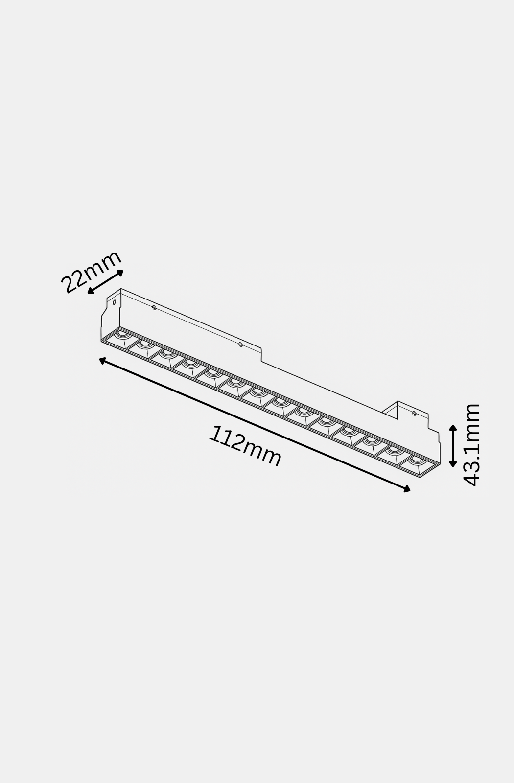Technical drawing of a rectangular component with dimensions labeled on a white background