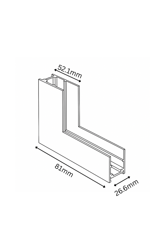 Technical drawing of a rectangular component with dimensions labeled