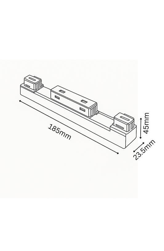 Technical drawing of a rectangular component with dimensions labeled