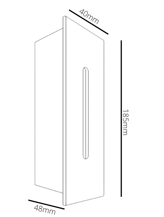 Technical drawing of a rectangular recessed step light dimensions labeled