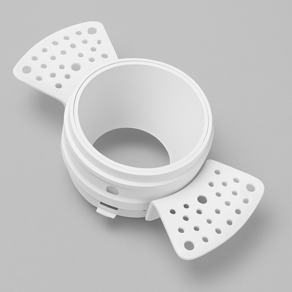 Diecast aluminium component with trimless recessed spotlight