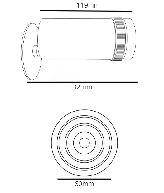 Technical drawing of a cylindrical object with dimensions labeled