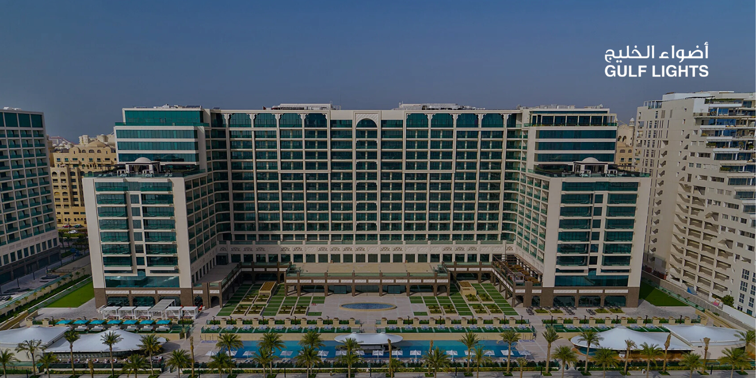 Hilton Resort Palm Jumeirah Dubai lighting project by Gulf Lights, featuring façade lighting, decorative fixtures, LED strip lights, and recessed downlights — tailored for luxury hospitality environments across the UAE and GCC.