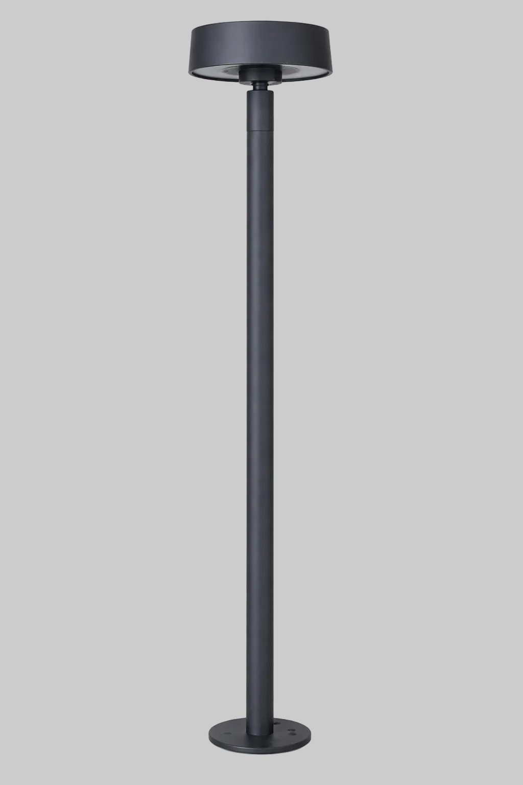 Black outdoor lamp post on a white background
