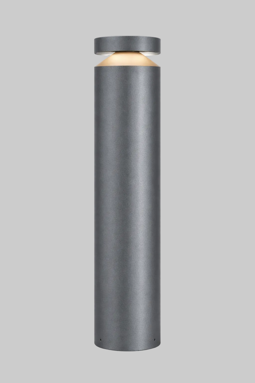 Cylindrical outdoor light fixture on a white background