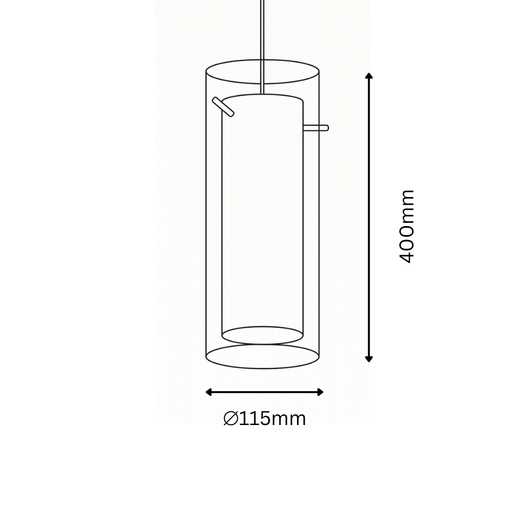 Measurement chart of a cylindrical pendant light with dimensions