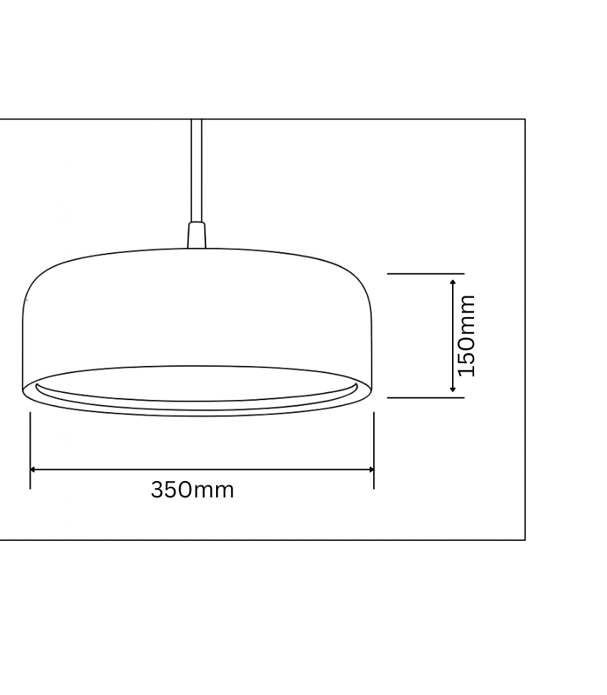 Line drawing of a pendant light with dimensions labeled