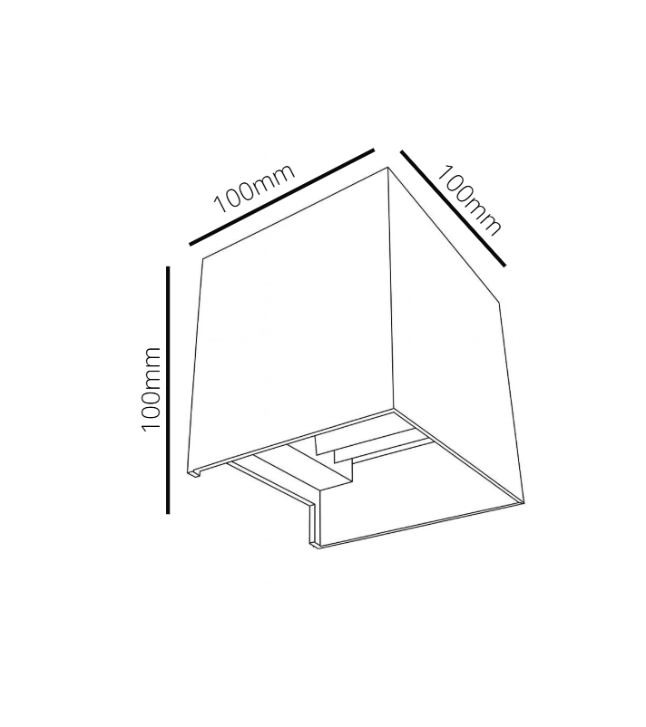 Line drawing of a square object with dimensions labeled as 100mm on each side.