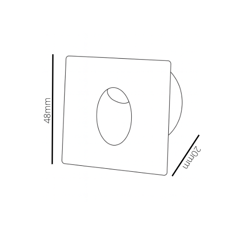 Technical drawing of a square recessed step light dimensions labeled