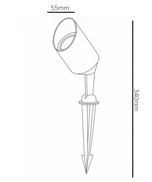 Technical drawing of a garden light fixture with dimensions