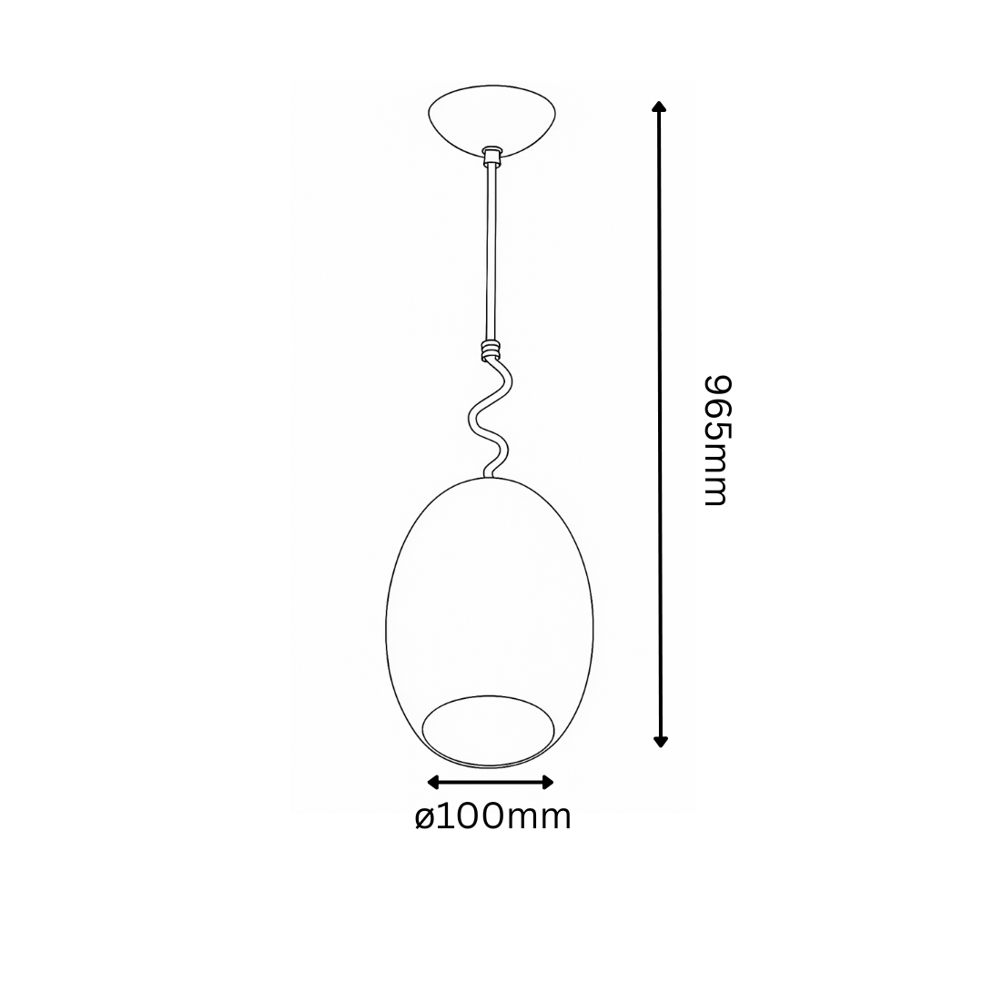 Line drawing of a hanging object with dimensions labeled