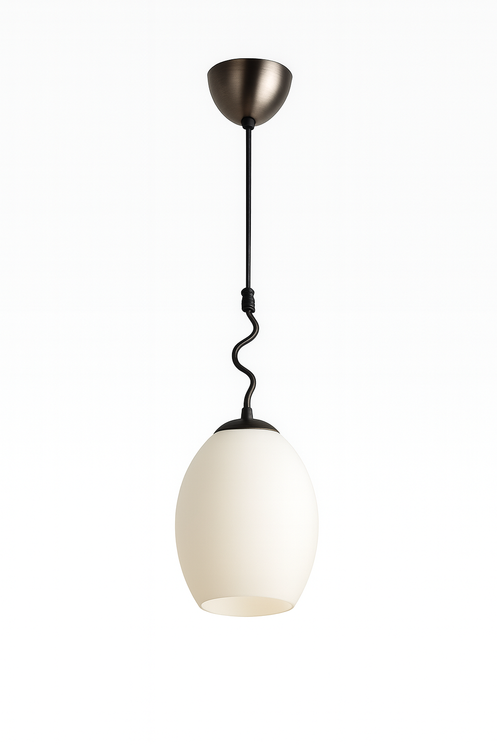 Pendant light with white glass shade and bronze fixture with E27 base lamp
