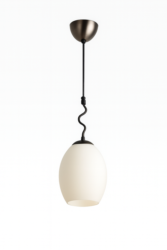 Pendant light with white glass shade and bronze fixture with E27 base lamp