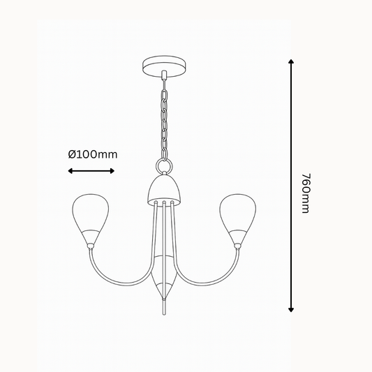 Line drawing of a chandelier with dimensions labeled