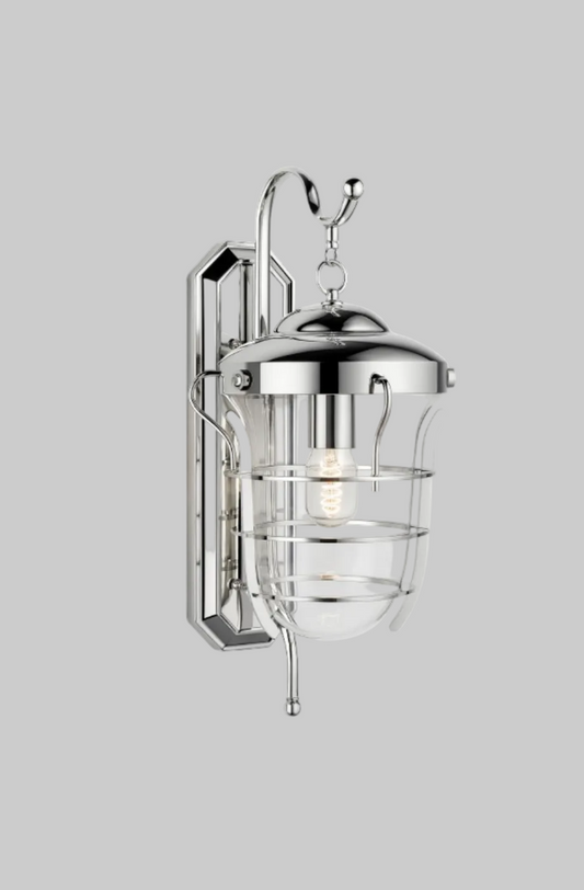 Chrome wall-mounted outdoor light fixture with clear glass with E27 Base lamp
