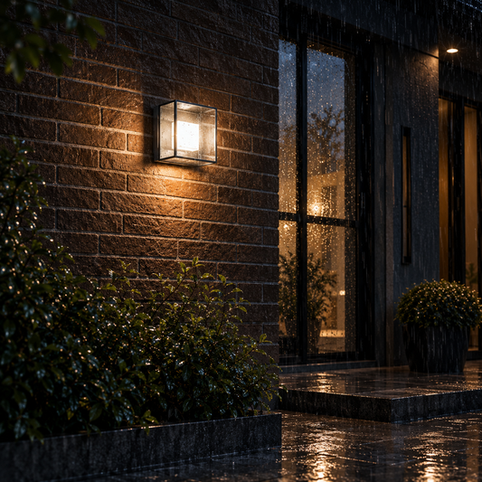 Decorative outdoor light in a house door front