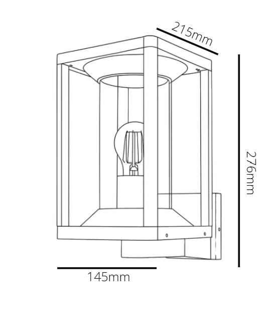 Line drawing of a cylindrical light fixture with dimensions labeled.